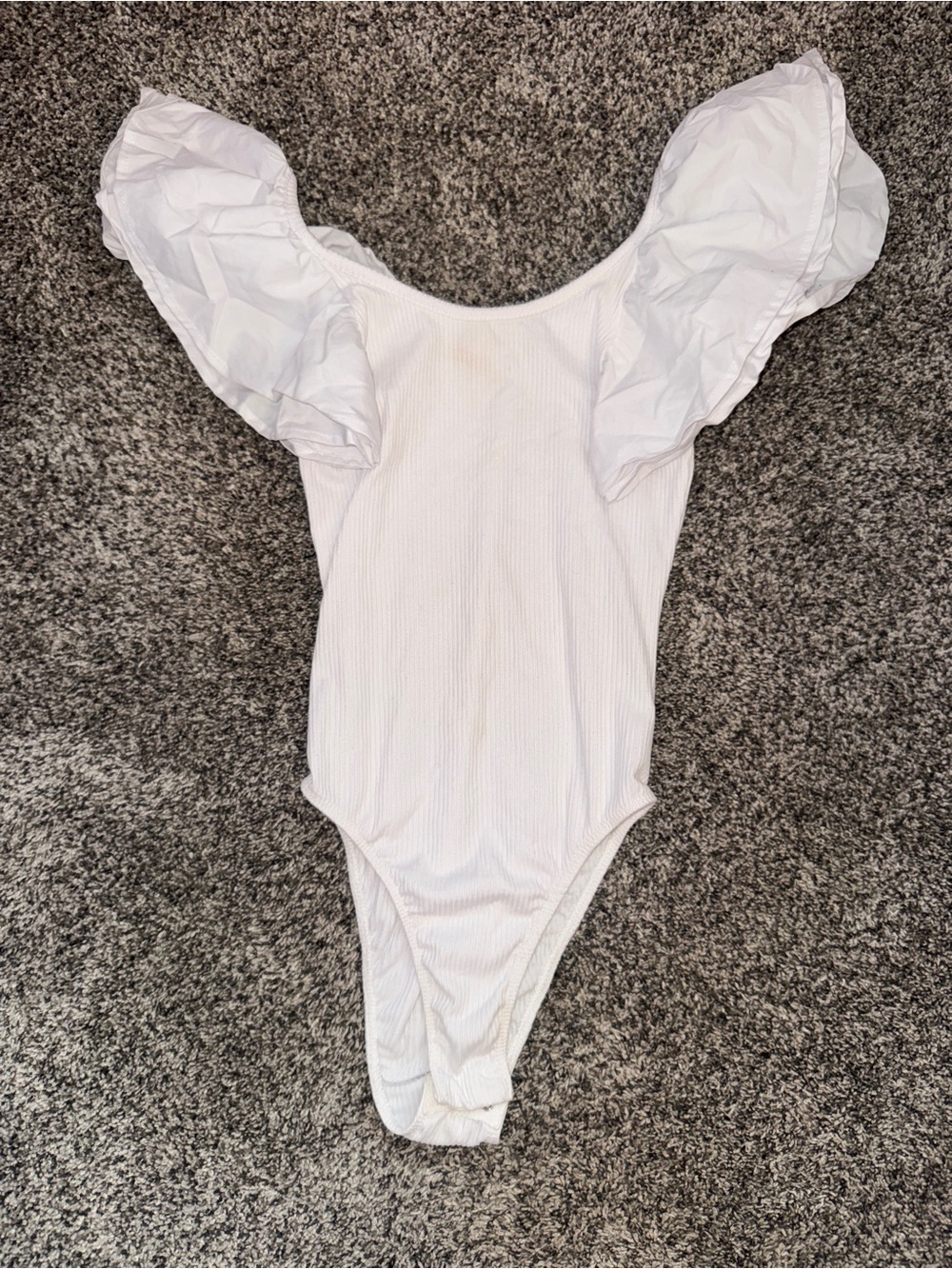 Altar'd State White Ribbed Puff-Sleeve Bodysuit